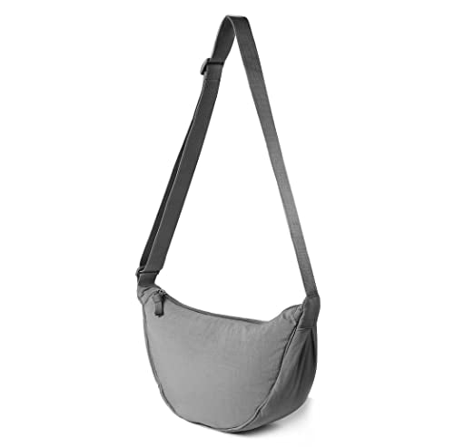 Nylon Crescent Crossbody Bag for Women Men Fanny Pack Crossbody Bag Dumpling Lightweight Travel Sling Bag (03-Grey)