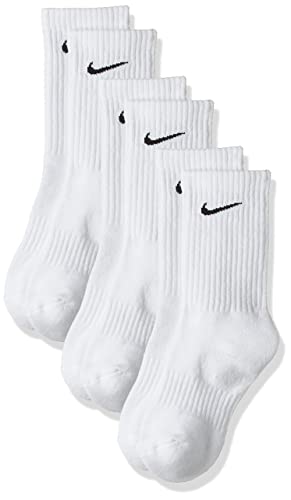 Nike Everyday Cushion Crew Training Socks, Unisex Socks with Sweat-Wicking Technology and Impact Cushioning (3 Pair), White/Black,Medium