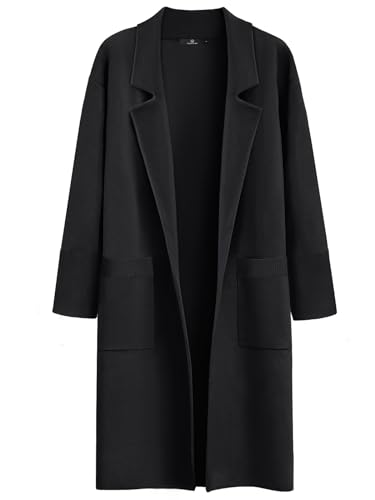 LILLUSORY Trench Coats for Women 2023 Black Jacket Fall Long Dress Coat Trendy Knit Cardigan Sweater Winter Clothes