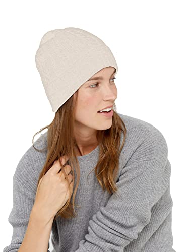 State Cashmere Cable Knit Cuffed Beanie - Soft Unisex Hat Made with 100% Pure Inner Mongolian Cashmere - Ultra Warm Winter Accessories - (Undyed White, One Size)
