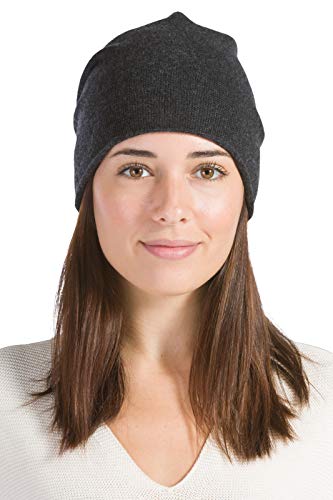 Fishers Finery Women's 100% Pure Cashmere Winter Slouchy Beanie (Charcoal)