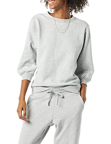 Amazon Essentials Women's French Terry Fleece Sleeve Detail Crewneck Sweatshirt, Grey Heather, X-Large