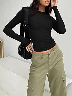 Trendy Queen Long Sleeve Shirts for Women Crop Tops Spring Clothes 2024  Thermal Underscrubs Layer Basic Tight Slim Fit Workout Cute Y2K Winter  Clothing Teen Girls Black at  Women's Clothing store