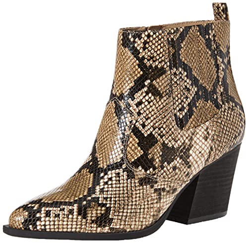The Drop Women's Sia Pointed Toe Western Ankle Boot, Tan Snake, 7.5