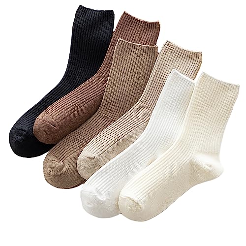 PCOIUYI 6 pairs fall socks and long socks for women, Breathable thin socks and tan socks for women，Casual Socks and cozy socks for Women,high socks (size 5-9,cream socks)